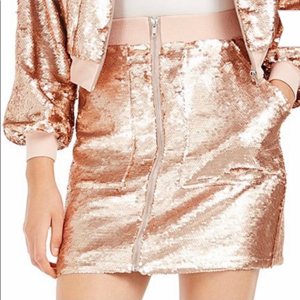 BAR III Pink Sequin Becca Tilley Zip Mini Skirt